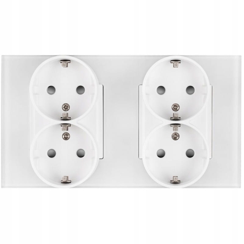 Dubbel Viervoudig Schuko-Stopcontact Glas Wit Tweevoudig Afdekraam