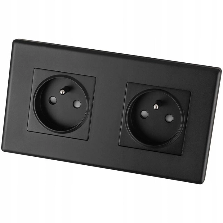 Dubbel Stopcontact Zwart Set PCV Tweevoudig Afdekraam En 2 X Stopcontact