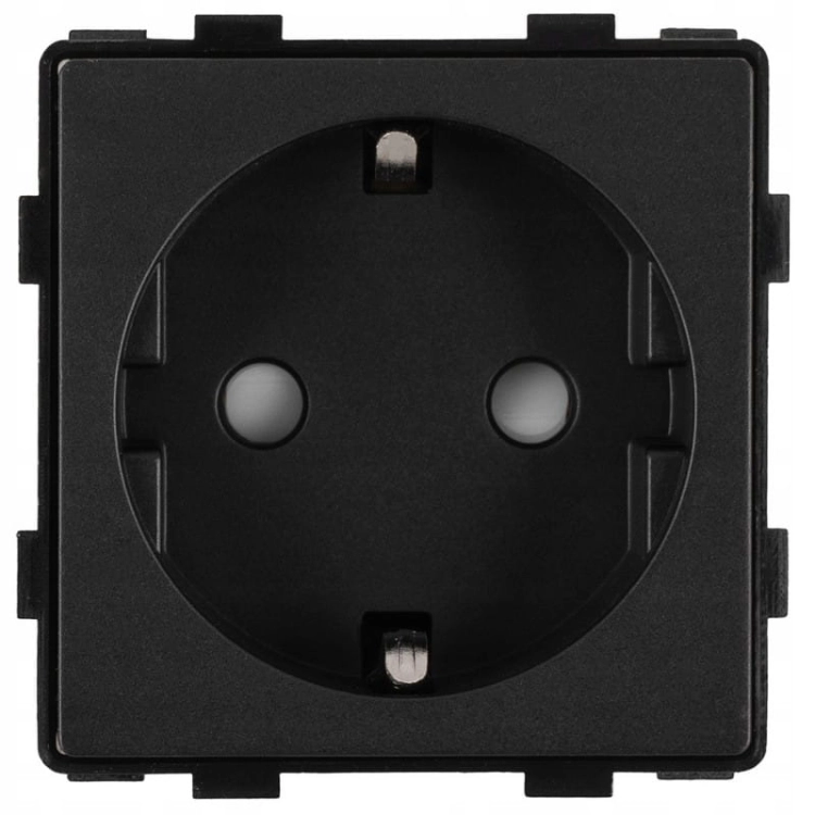 Module Enkel Schuko-Stopcontact Met Randaarde Zonder Aardpen Zwart Voor Afdekramen MIUUN
